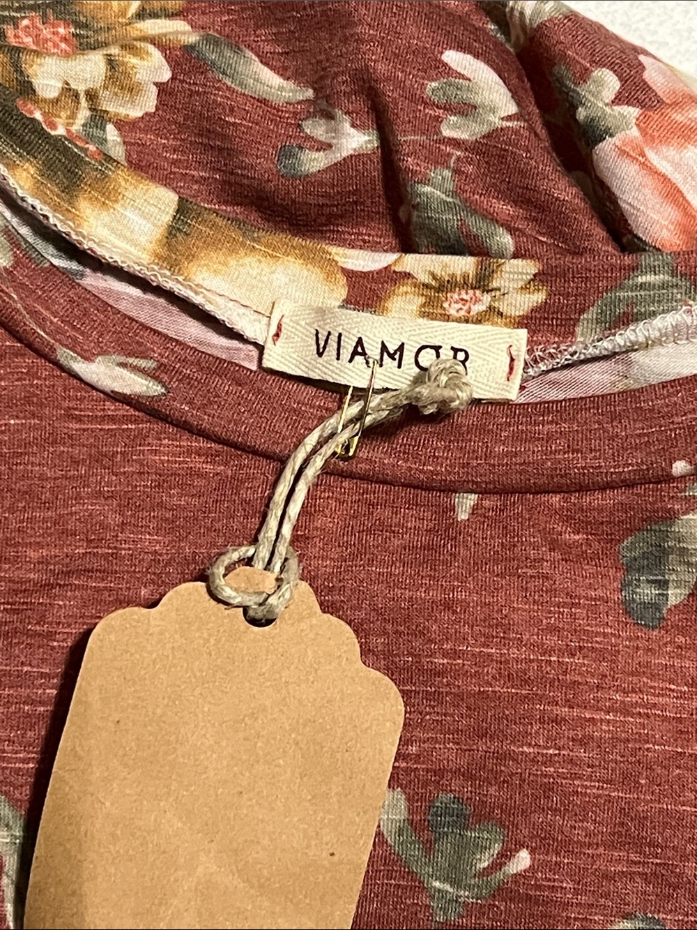 NWT Floral Viamor Top Blouse Shirt Large Long Sleeve